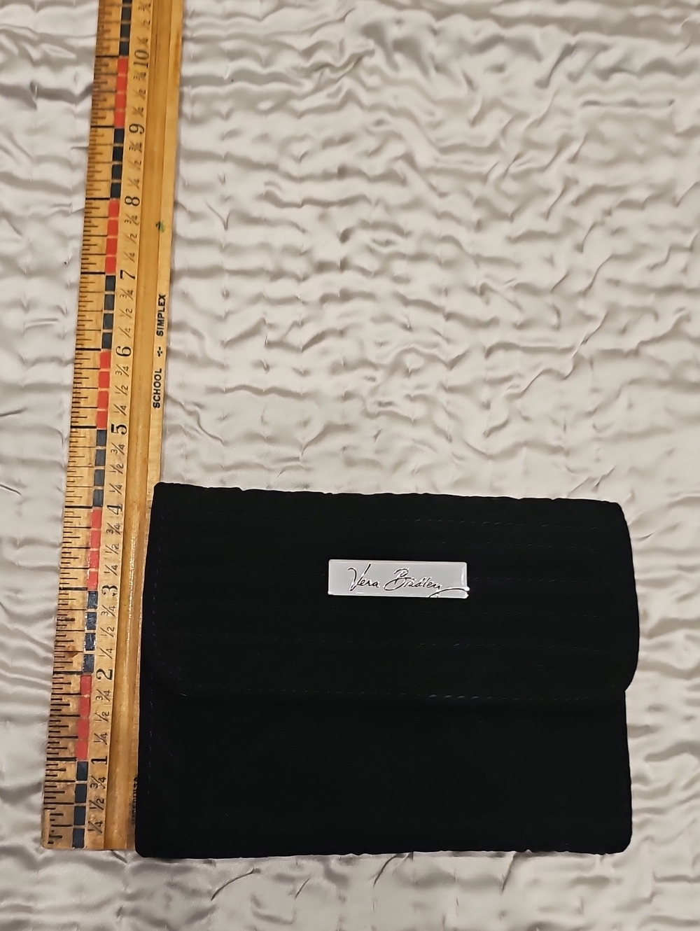 Vera Bradley Black Quilted Small Wallet with Silver Logo Plate